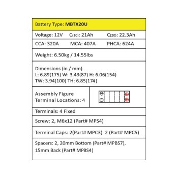 Batería de moto MOTOBATT MBTX20U