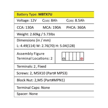 Batería de moto MOTOBATT MBTX7U