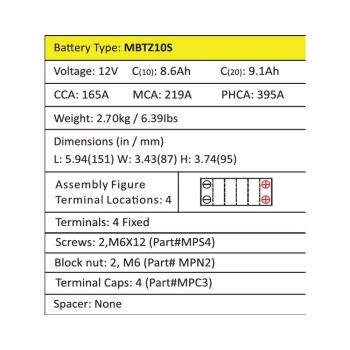 Batería de moto MOTOBATT MBTZ10S