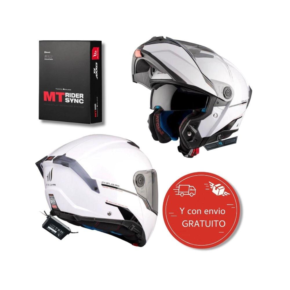 Pack Casco MT Atom 2 SV Blanco + Intercomunicador MT-Rider Sync