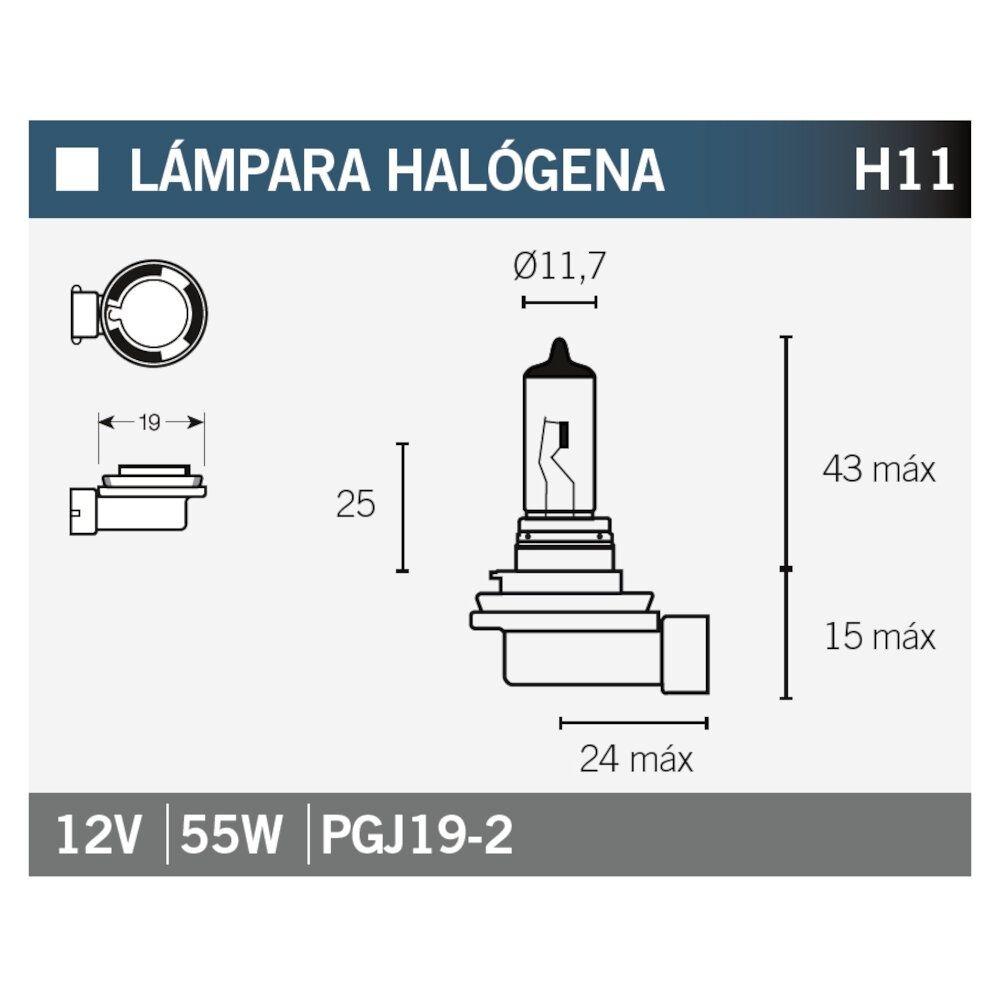 LAMPARA HALOGENA H11 12V 55W PGJI9-2