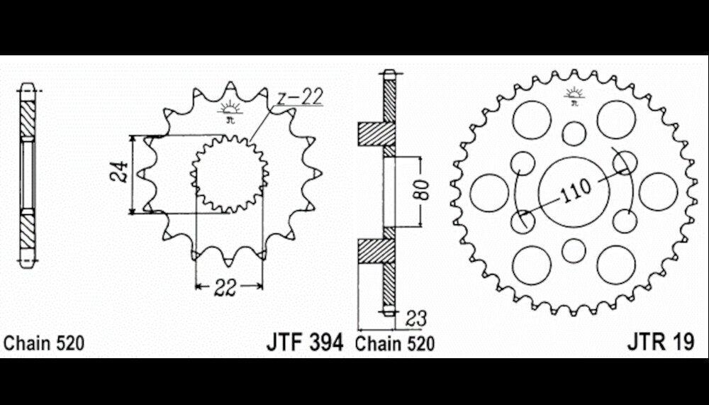 KIT TRANSMISION APRILIA 125 AF1 16Z 38Z 520-106