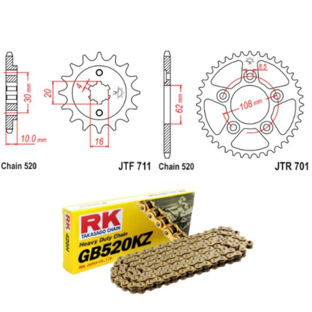 Kit de Transmisión RK GB520KZ Cagiva Mito 125 con Cadena Oro
