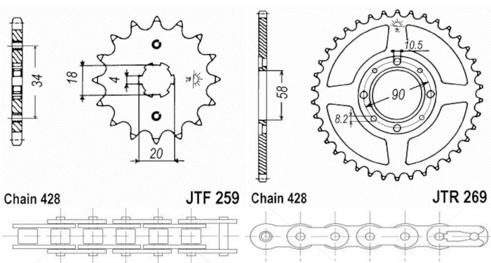 Kit de Transmisión Daelim Daystar 125 (2007) / Roadwin 125 con cadena reforzada