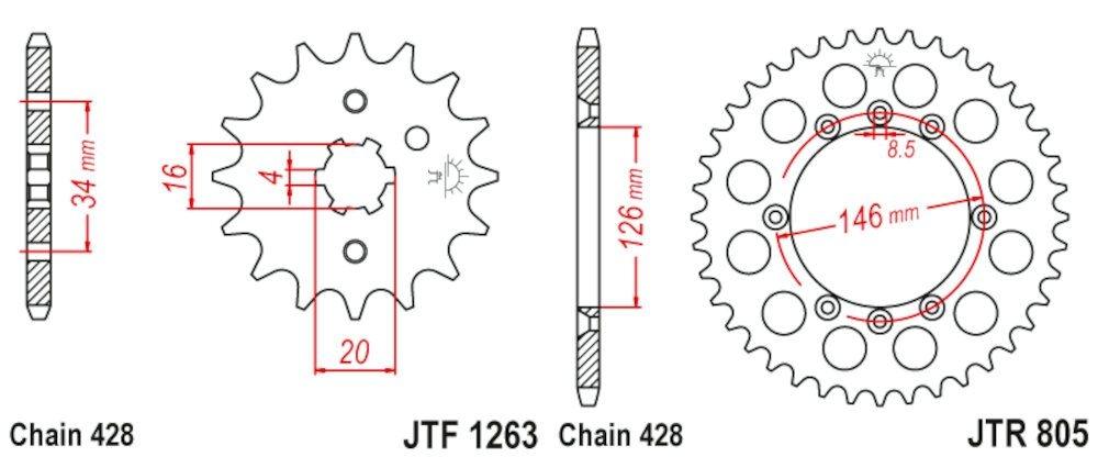 Kit de transmisión Suzuki DR 125 SM 2008-2013 428-130